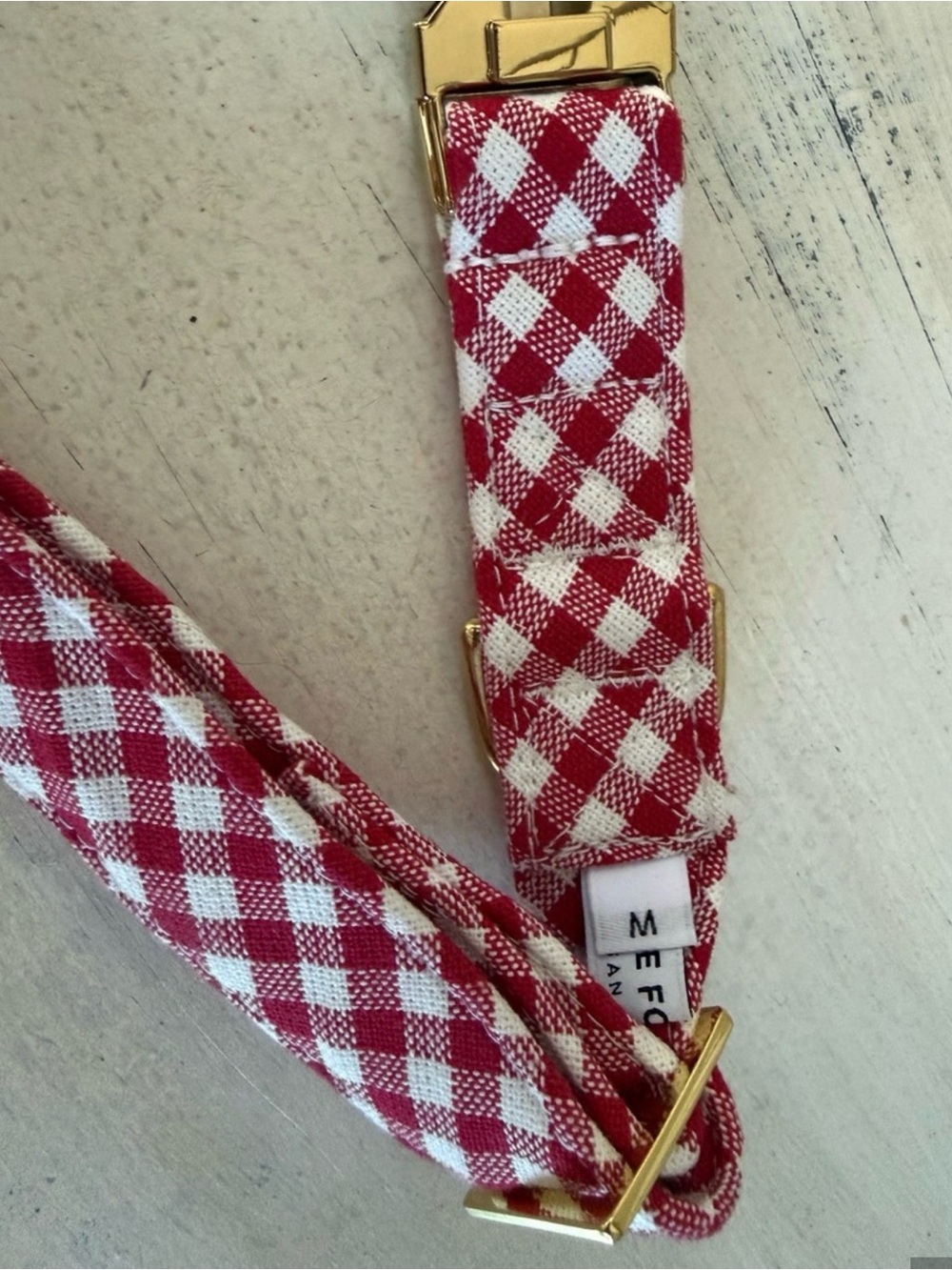 The Foggy Dog Red Gingham Dog Collar with Gold Hardware - Picture 3 of 3